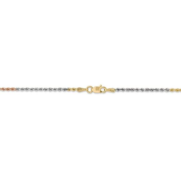 1.8mm 14k Tri-Color Gold Diamond Cut Solid Rope Chain Necklace, 18 In. - Picture 4 of 8